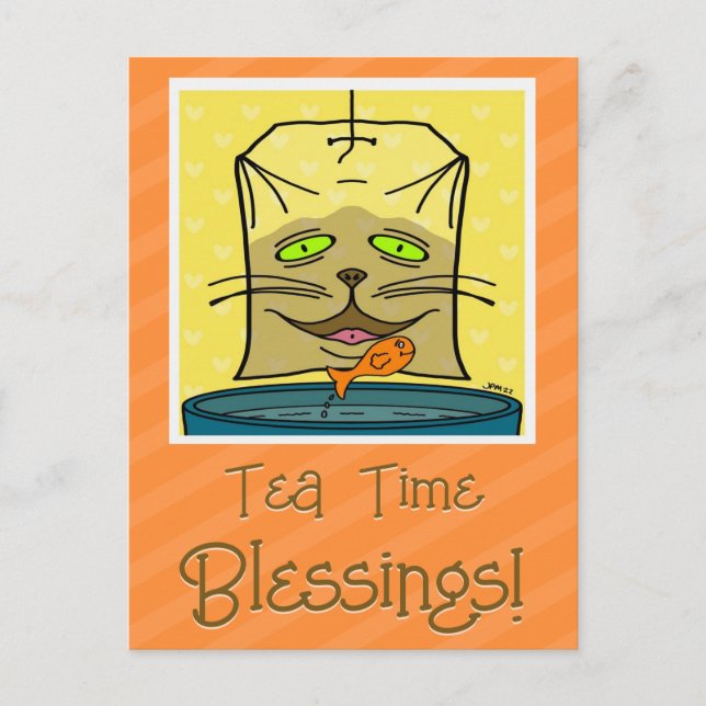 Cute Cat Face Tea Time Blessings Thinking Of You Postcard (Front)