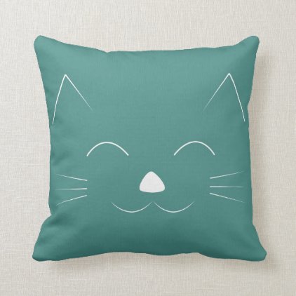 Cute Cat Face teal Throw Pillow