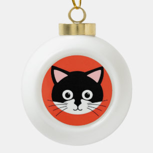 Cute Cat Face Vibrant Illustration Ceramic Ball Christmas Ornament