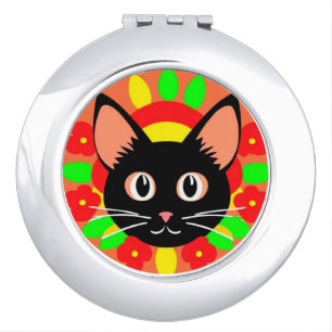 Cute Cat Face Vibrant Illustration Compact Mirror