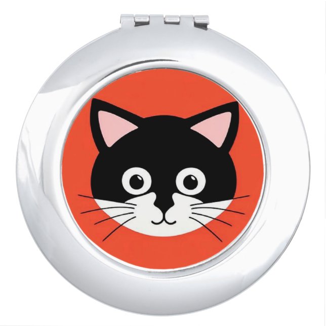 Cute Cat Face Vibrant Illustration Compact Mirror (Front)