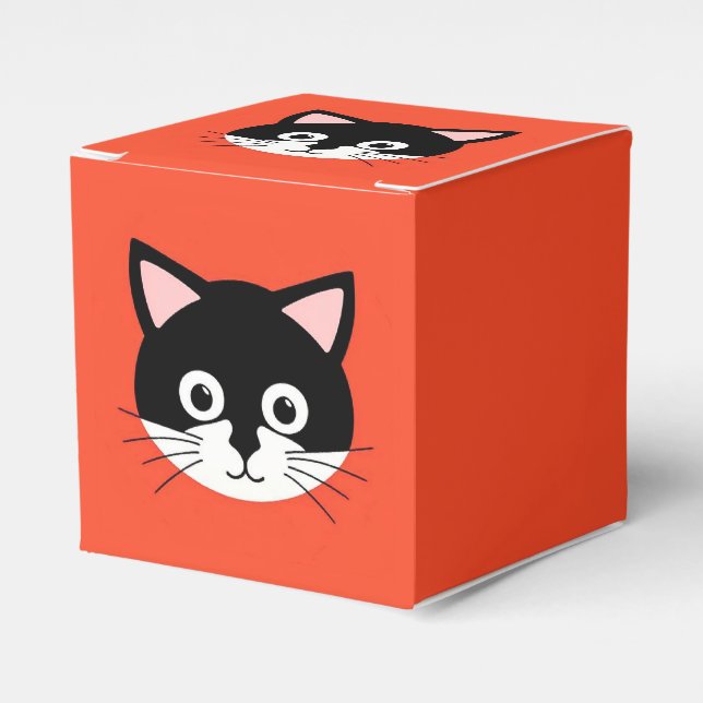 Cute Cat Face Vibrant Illustration Favor Boxes (Front Side)