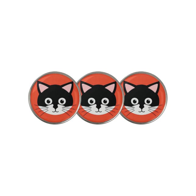 Cute Cat Face Vibrant Illustration Golf Ball Marker (3 Up)