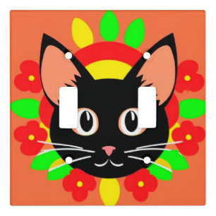 Cute Cat Face Vibrant Illustration Light Switch Cover