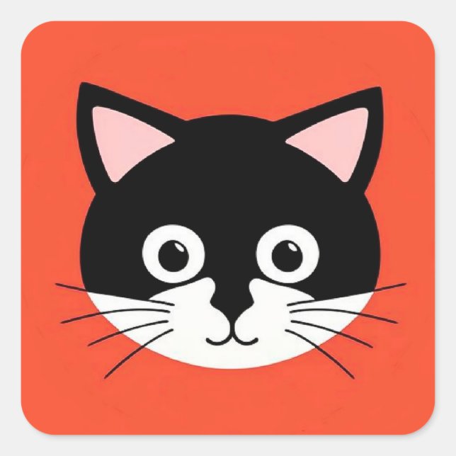 Cute Cat Face Vibrant Illustration Square Sticker (Front)
