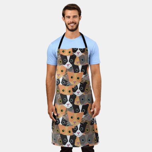 Cute Cat Faces All Over Patterned Cat Lovers Apron