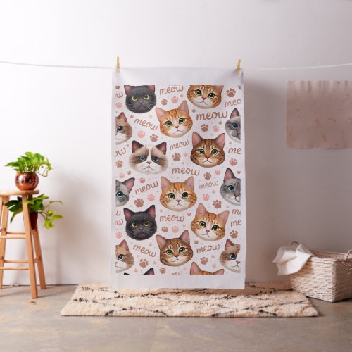 Cute cat faces and meow tech seamless pattern ador fabric