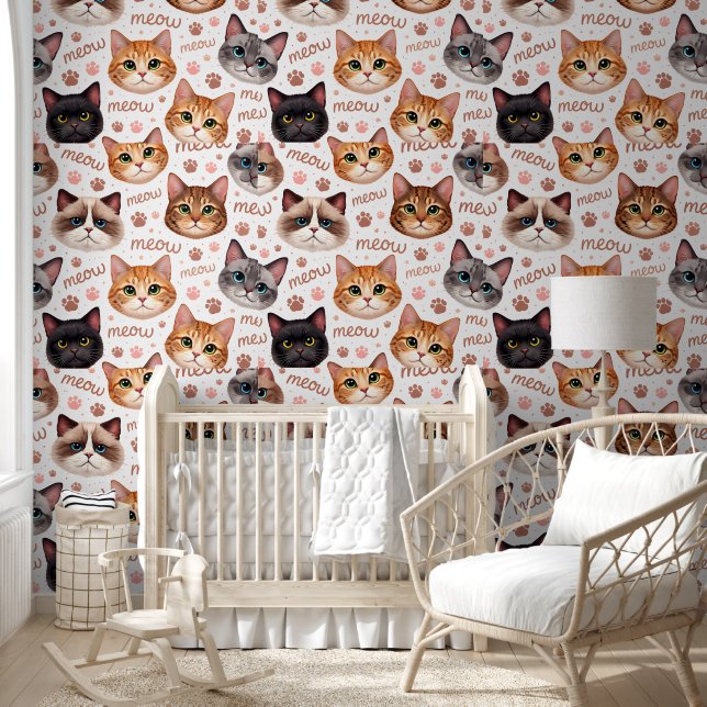 Cute cat faces and now text sweet kitten seamless  wallpaper  (Kids)