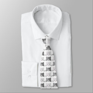 Cute Cat Faces Grey Cat Pattern Neck Tie