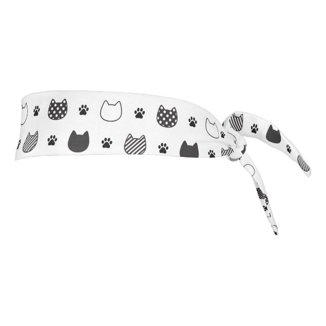 Cute Cat Faces Hair Tie – Black & White Pattern Headband (Rotate 90)