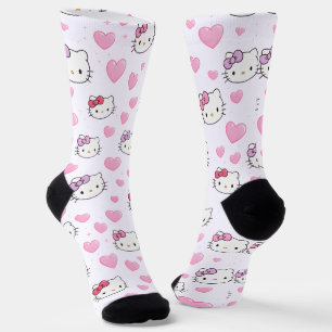 Cute Cat Faces & Hearts Pattern Kawaii Style Socks