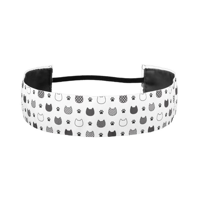 Cute Cat Faces Non-Slip Headband – Black & White (Front)