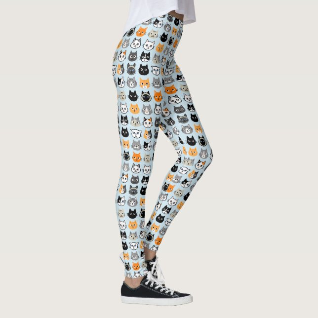 Cute Cat Faces Pattern | Cool Cat Lover's Leggings (Right)