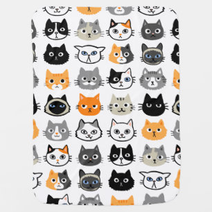 Cute Cat Faces Pattern   Cool Pet Kitty Cats Baby Blanket