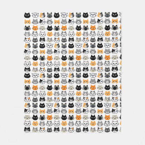 Cute Cat Faces Pattern  Cool Pet Kitty Cats Fleece Blanket