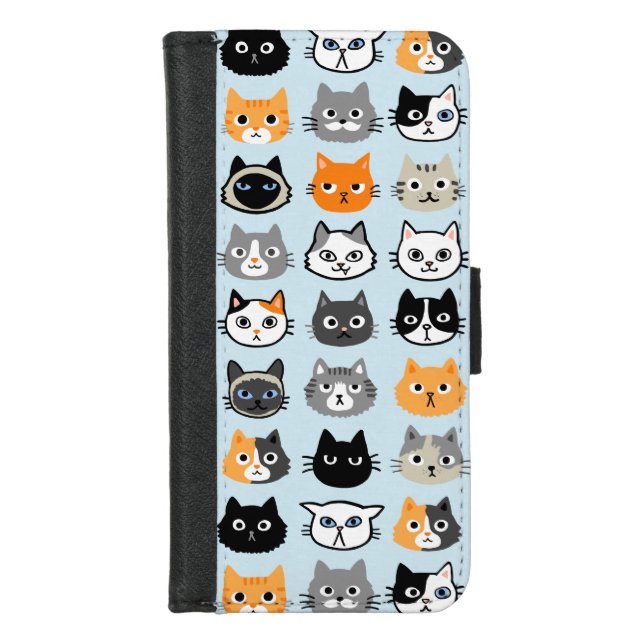 Cute Cat Faces Pattern | Cool Pet Kitty Cats iPhone Wallet Case (Front)