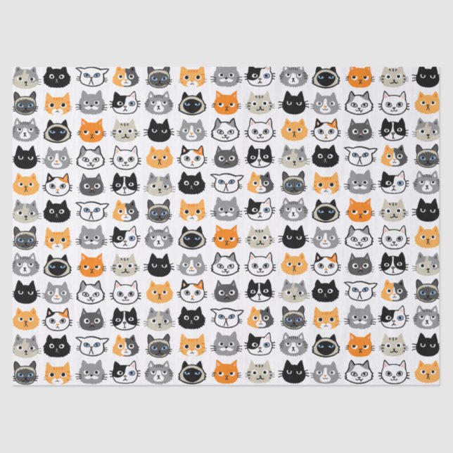 Cute Cat Faces Pattern | Cool Pet Kitty Cats Tissue Paper (Front)