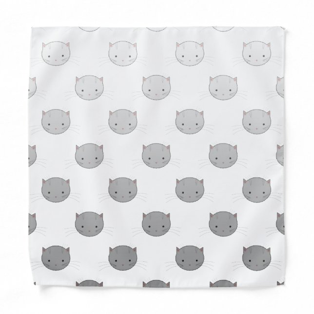 Cute Cat Faces Pattern Grey Bandana (Front)
