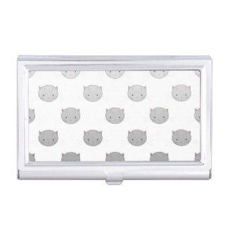 Cute Cat Faces Pattern Grey Business Card Holder