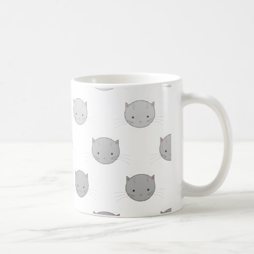 Cute Cat Faces Pattern Grey Coffee Mug