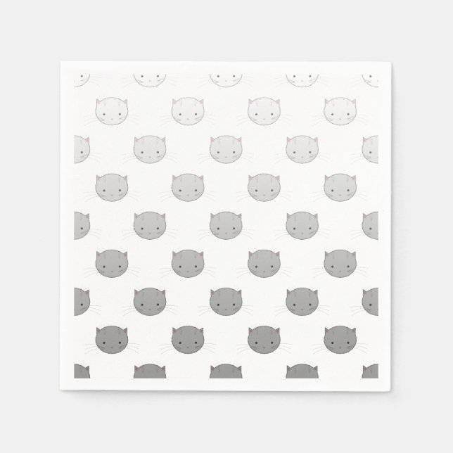 Cute Cat Faces Pattern Grey Napkins (Front)