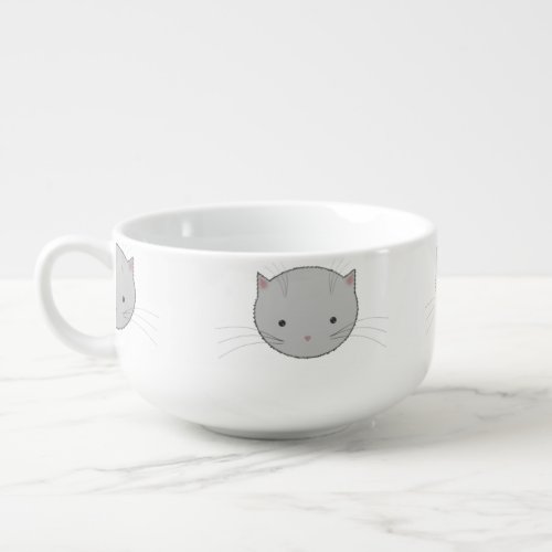 Cute Cat Faces Pattern Grey Soup Mug