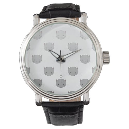 Cute Cat Faces Pattern Grey Watch