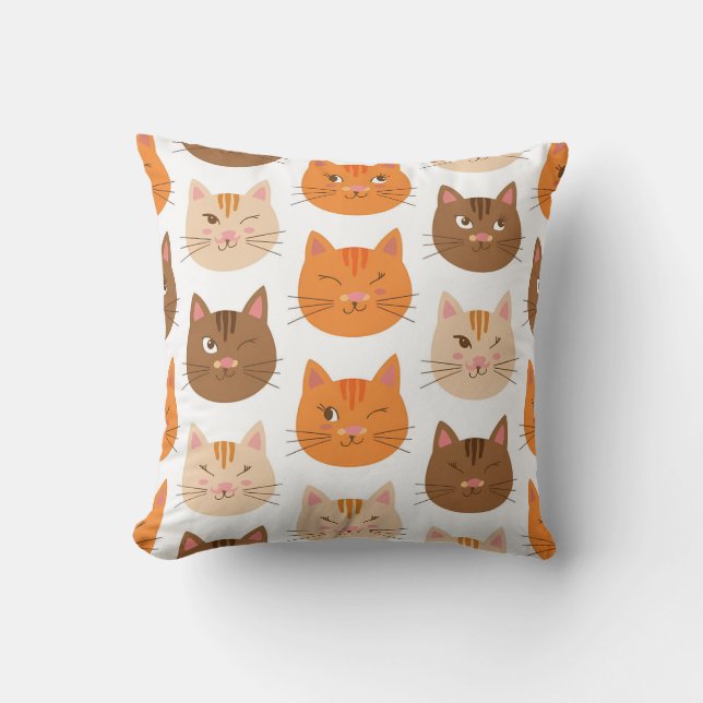Cute Cat Faces Pattern Throw Pillow (Front)