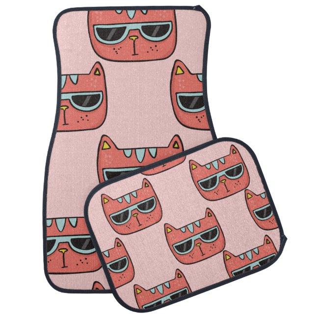 Cute cat faces, seamless pattern. car floor mat (Set)