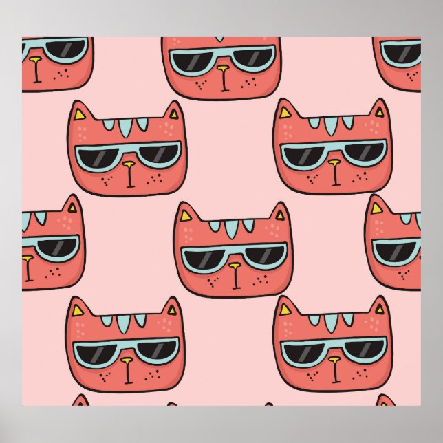 Cute cat faces, seamless pattern. poster (Front)
