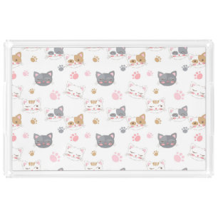 Cute cat faces smiling cats pattern acrylic tray