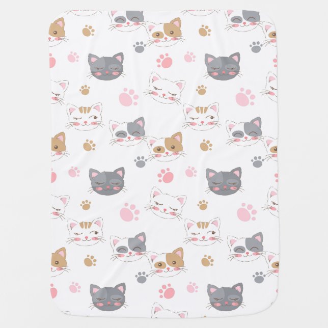 Cute cat faces smiling cats pattern baby blanket (Front)