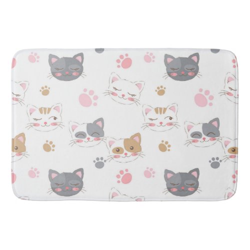 Cute cat faces smiling cats pattern bath mat