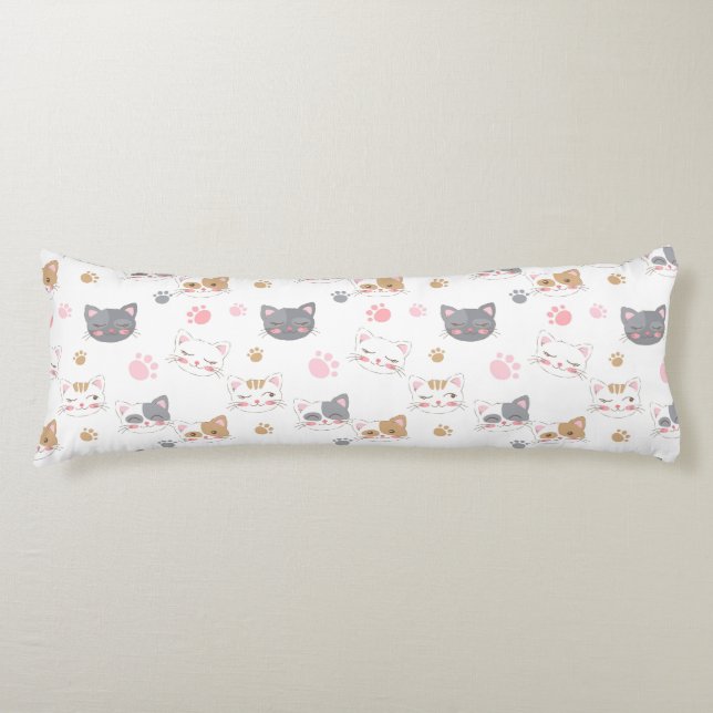 Cute cat faces smiling cats pattern body pillow (Front)