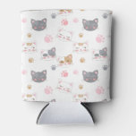 Cute Cat Faces Smiling Cats Pattern Can Cooler at Zazzle