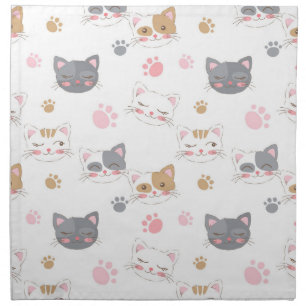 Cute cat faces smiling cats pattern cloth napkin