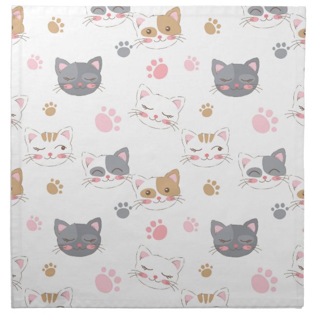 Cute cat faces smiling cats pattern cloth napkin (Front)
