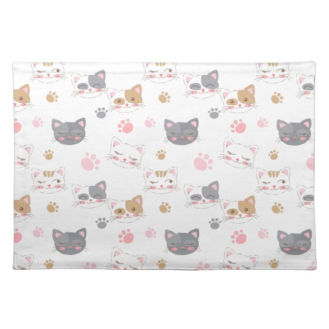 Cute cat faces smiling cats pattern cloth placemat (Front)