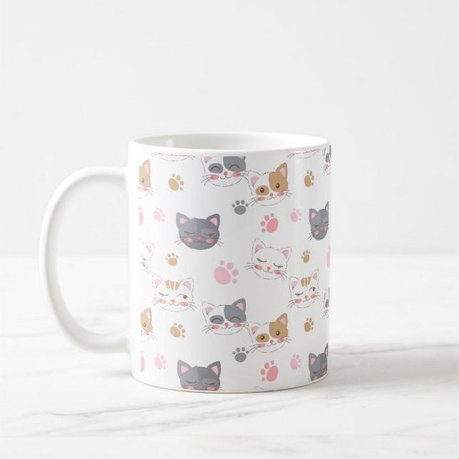 Cute cat faces smiling cats pattern coffee mug (Left)