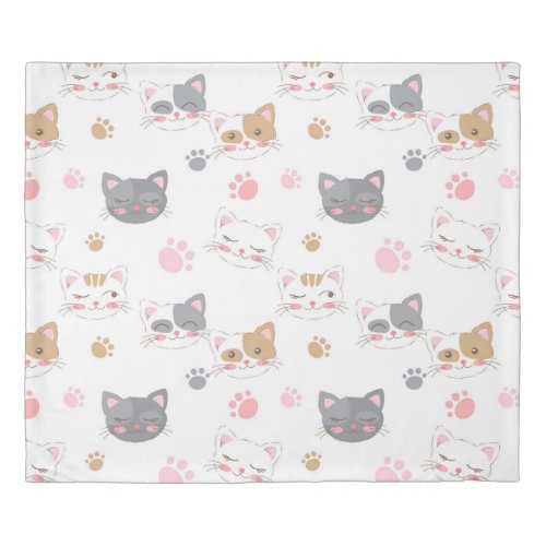 Cute cat faces smiling cats pattern duvet cover