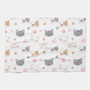 Cute cat faces smiling cats pattern kitchen towel