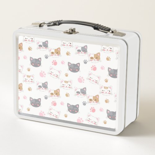 Cute cat faces smiling cats pattern metal lunch box