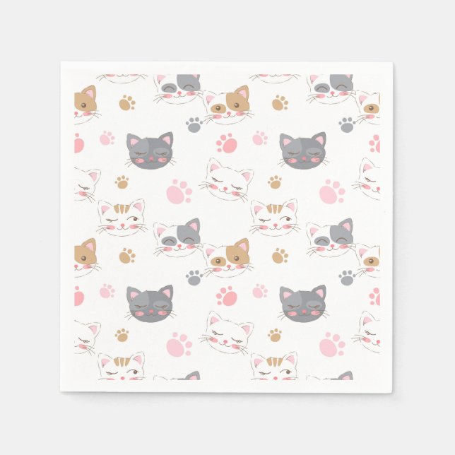Cute cat faces smiling cats pattern napkins (Front)
