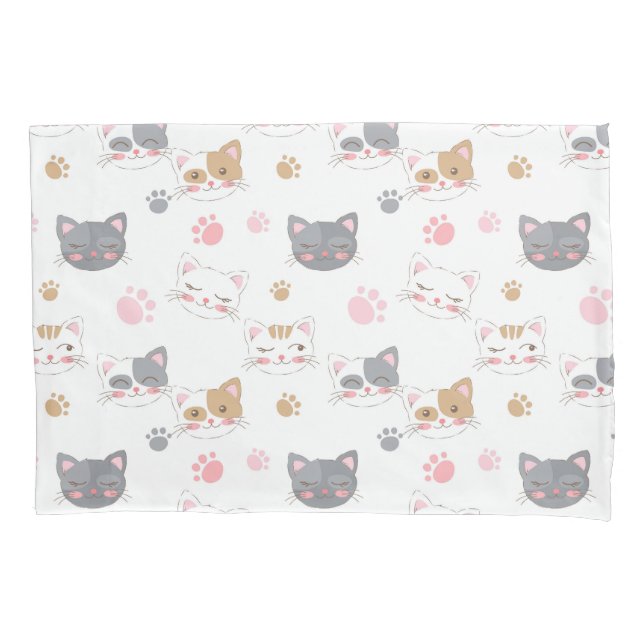 Cute cat faces smiling cats pattern pillow case (Front-Left)