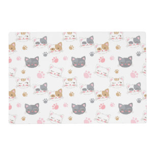 Cute cat faces smiling cats pattern placemat