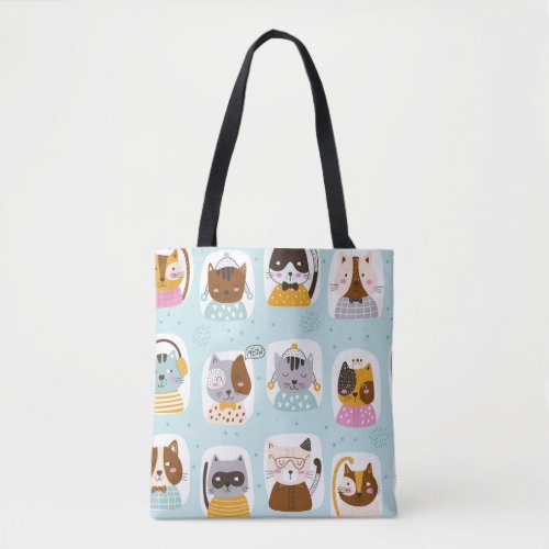 Cute Cat Faces Tote Bag Colorful Pet Tote Bag