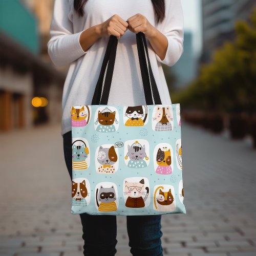 Cute Cat Faces Tote Bag Colorful Pet Tote Bag