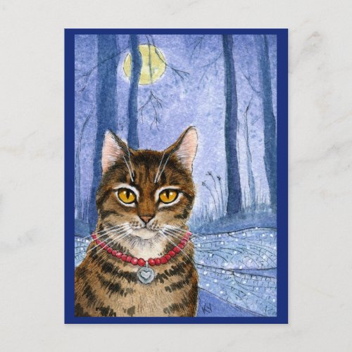 Cute cat fairy dragonfly wings and moon postcard