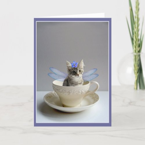 Cute Cat Fairy in Teacup greeting or note card