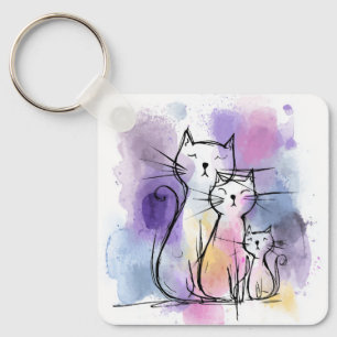 Cute Cat Family Aluminum Square Keychain Gift